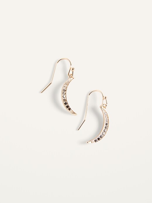 View large product image 1 of 1. Gold-Toned Pav� Crescent Moon Drop Earrings For Women