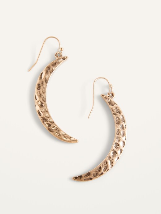 View large product image 1 of 1. Gold-Toned Hammered Moon Drop Earrings For Women