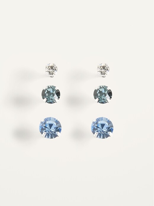 View large product image 1 of 1. Silver-Toned Crystal-Stone Stud Earrings 3-Pack For Women