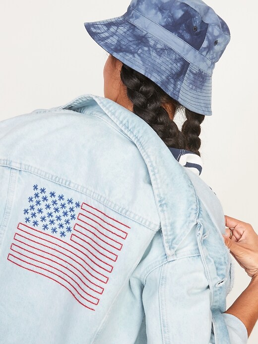 Image number 3 showing, Embroidered American Flag Boyfriend Jean Jacket for Women