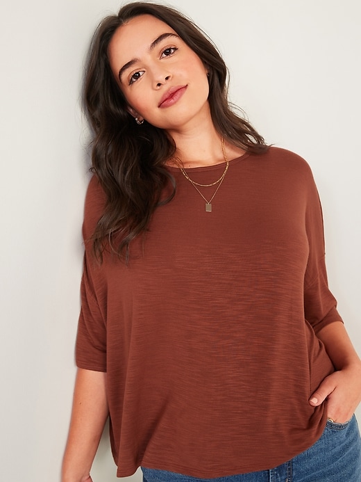 Image number 1 showing, Luxe Oversized Short-Sleeve Slub-Knit T-Shirt for Women