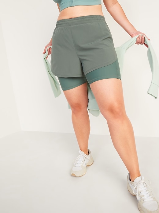 Image number 1 showing, High-Waisted 2-in-1 StretchTech Run Shorts + Biker Shorts -- 3-inch inseam