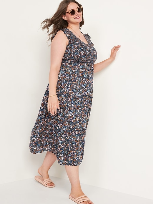 Image number 7 showing, Fit & Flare Smocked Floral Maxi Dress for Women