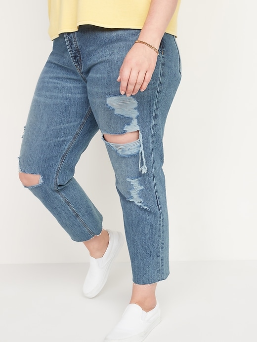 Image number 7 showing, High-Waisted Slouchy Straight Cropped Ripped Jeans for Women