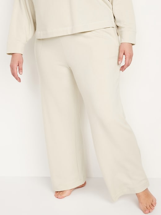 Image number 7 showing, High-Waisted Cozy-Knit Wide-Leg Pajama Pants