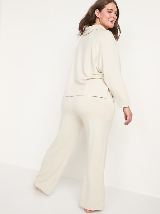 Image number 8 showing, High-Waisted Cozy-Knit Wide-Leg Pajama Pants