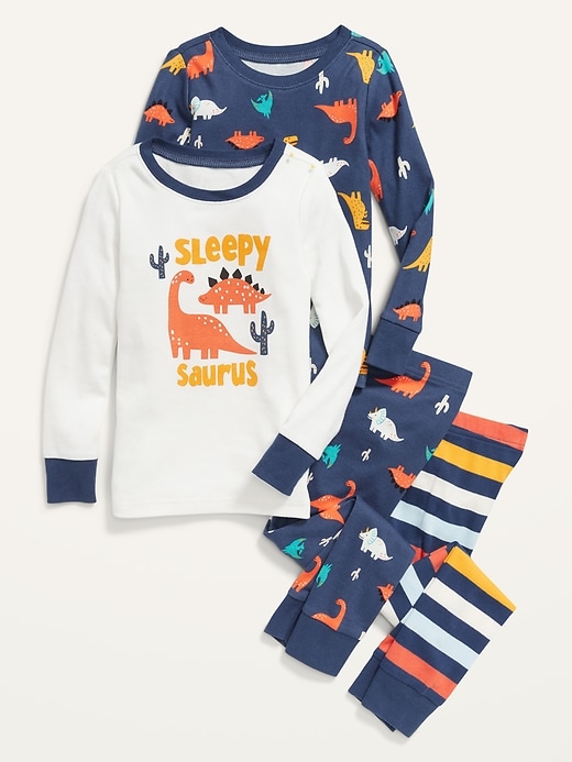View large product image 1 of 2. Unisex 4-Piece "Sleepy-Saurus" Graphic Pajama Set for Toddler & Baby