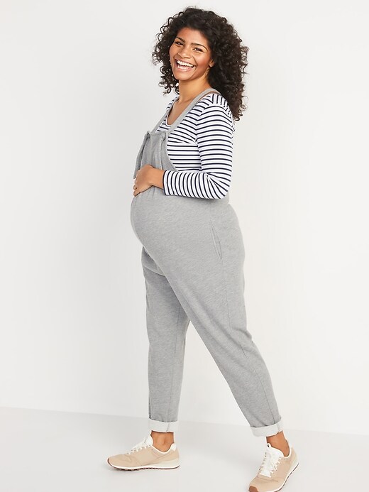 Image number 1 showing, Maternity Knotted-Strap Sweatpant Overalls