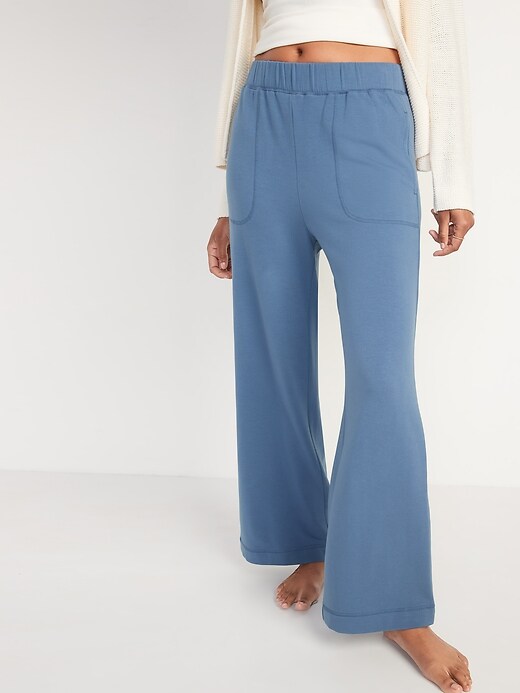 Image number 5 showing, High-Waisted Cozy-Knit Wide-Leg Pajama Pants