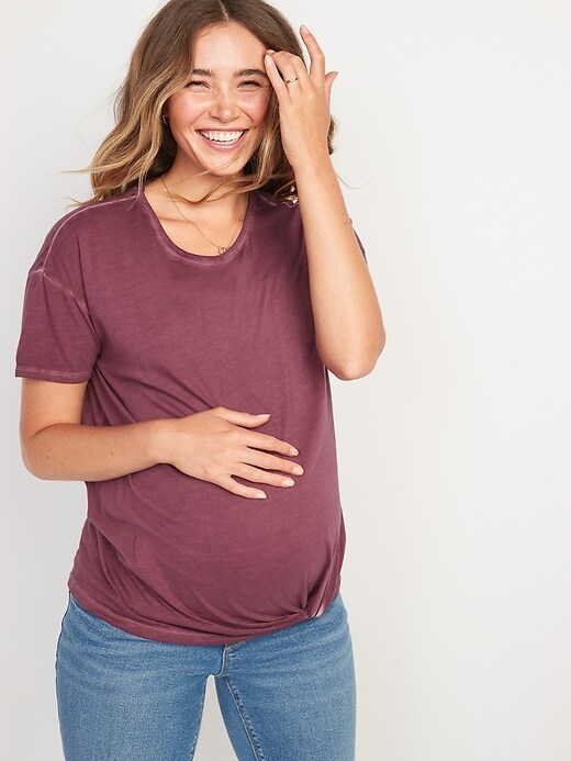 View large product image 1 of 2. Maternity Twist-Hem Crew-Neck Easy T-Shirt