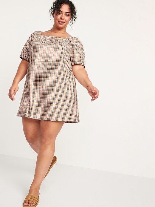 Image number 7 showing, Textured Dobby-Gingham Puff-Sleeve Swing Dress for Women