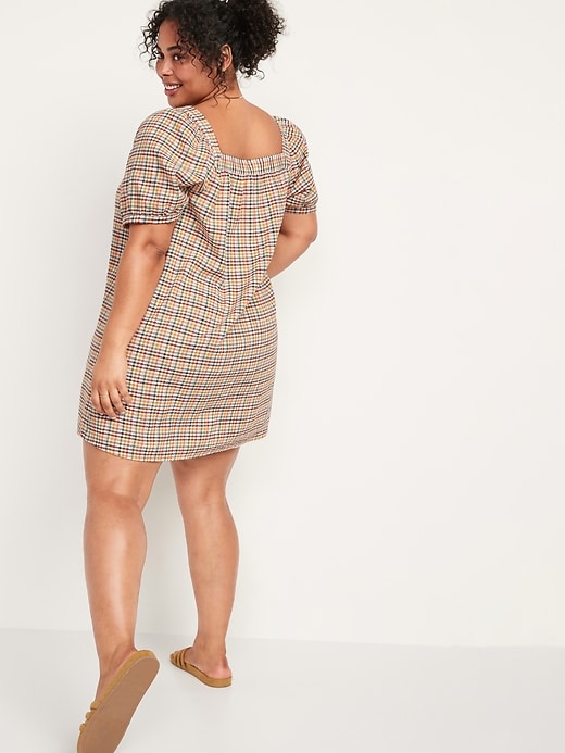 Image number 8 showing, Textured Dobby-Gingham Puff-Sleeve Swing Dress