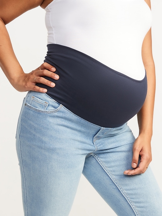Image number 4 showing, Maternity Full-Panel Rockstar 360&#176 Stretch Super Skinny Cut-Off Jeans