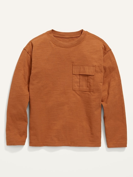 View large product image 1 of 1. Oversized Slub-Knit Utility-Pocket T-Shirt For Boys