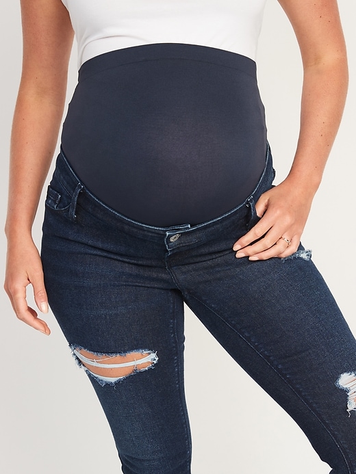 Image number 4 showing, Maternity Premium Full Panel Rockstar Super Skinny Ripped Jeans