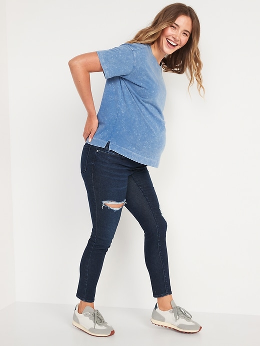 Image number 3 showing, Maternity Premium Full Panel Rockstar Super Skinny Ripped Jeans