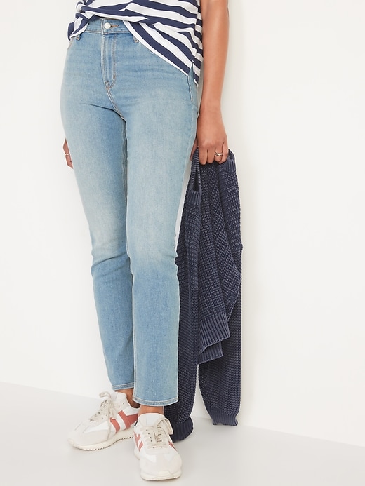 Image number 5 showing, High-Waisted Light-Wash Straight-Leg Jeans for Women