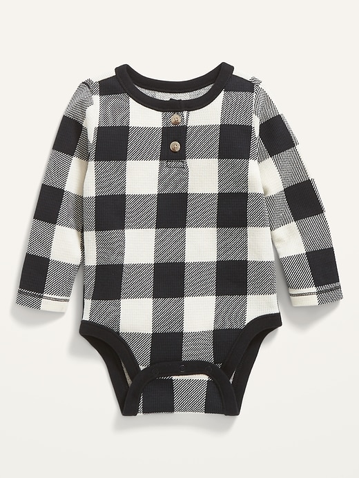View large product image 1 of 1. Unisex Long-Sleeve Buffalo Plaid Thermal Bodysuit for Baby