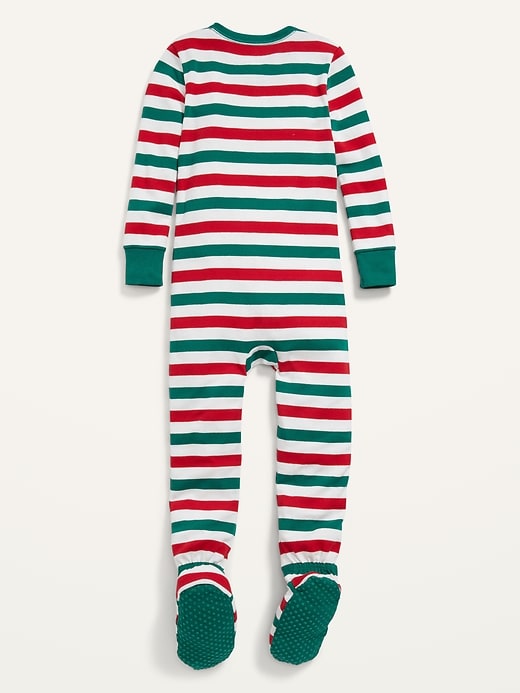 Image number 3 showing, Unisex Matching Striped Snug-Fit Footed One-Piece Pajamas for Toddler & Baby