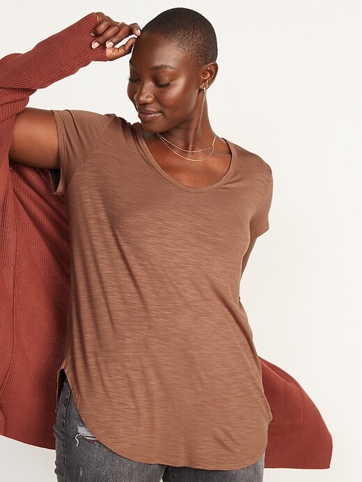 Image number 1 showing, Luxe Slub-Knit Voop-Neck Tunic T-Shirt for Women