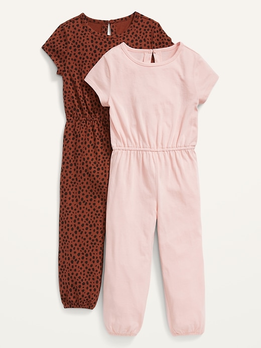 View large product image 1 of 1. 2-Pack Short-Sleeve Jersey Jumpsuit for Toddler Girls