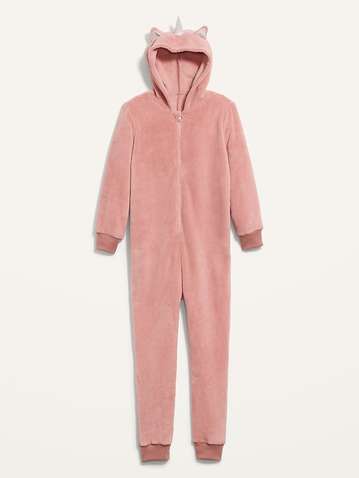 View large product image 2 of 2. Gender-Neutral Micro Fleece Hooded One-Piece Critter Pajamas For Kids