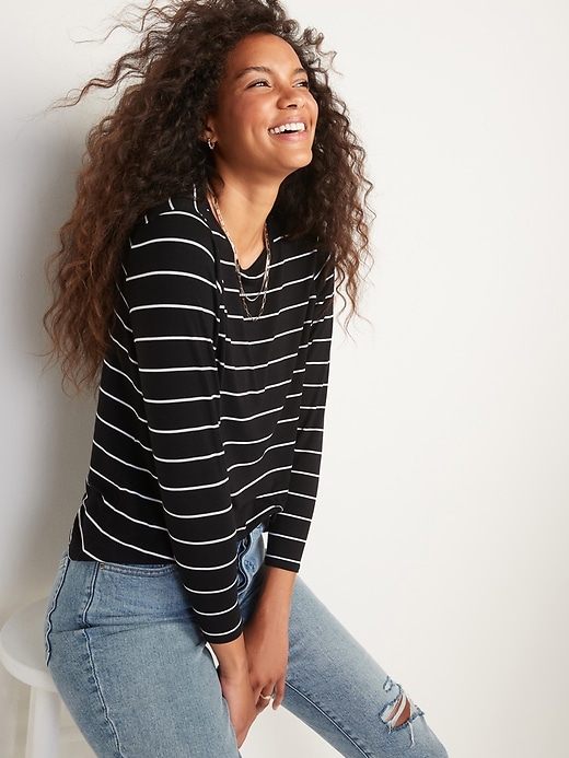 Oldnavy Luxe Long-Sleeve Crew-Neck Striped T-Shirt for Women