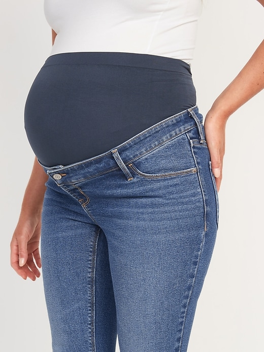 Image number 4 showing, Maternity Premium Full Panel Rockstar Super Skinny Cut-Off Ankle Jeans