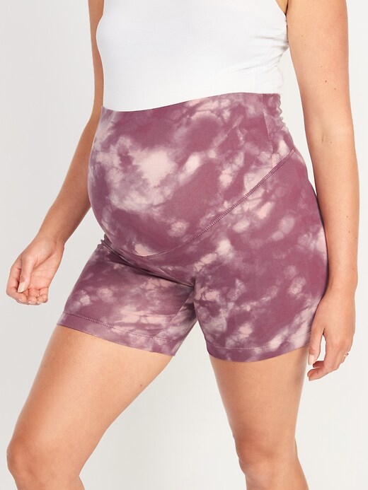 Image number 4 showing, Maternity Full Panel Tie-Dye Biker Shorts -- 6-inch inseam