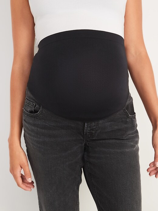 Image number 4 showing, Maternity Full-Panel Black-Wash Boyfriend Jeans