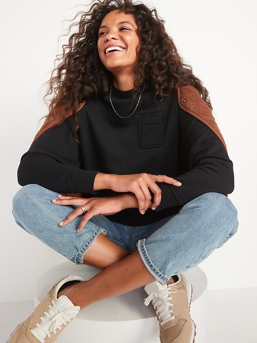 Image number 3 showing, Slouchy Mock-Neck French-Terry Sweatshirt