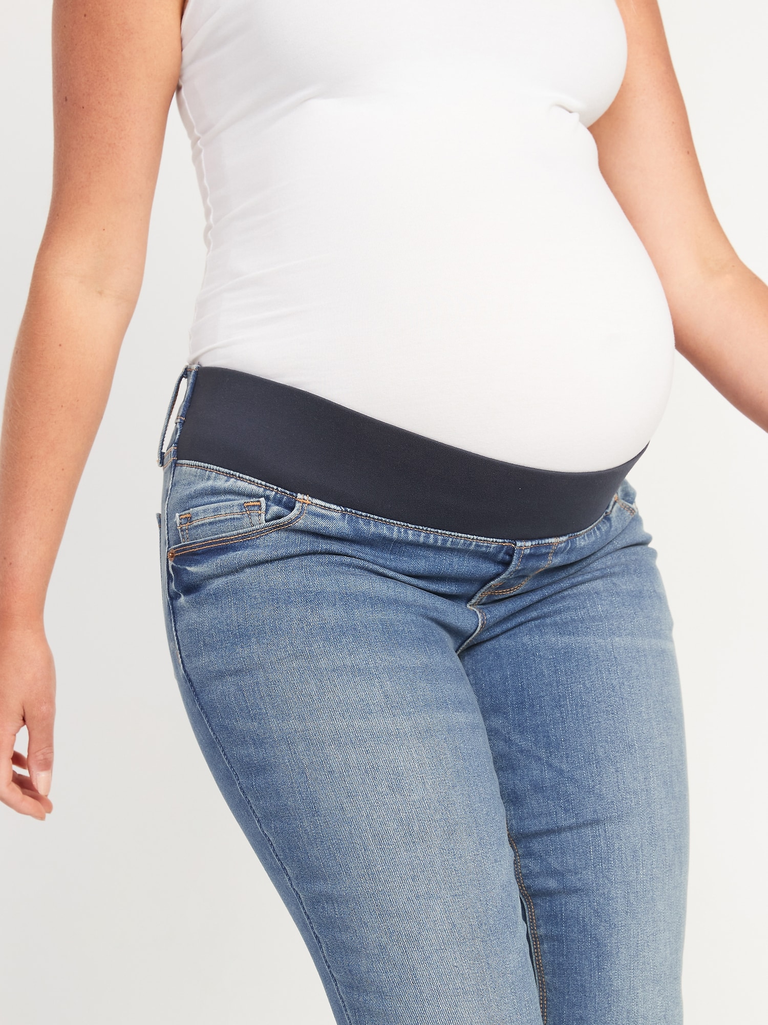 Comfy Stretchy High Waist Maternity Slim Denim Jeans Spliced - Temu
