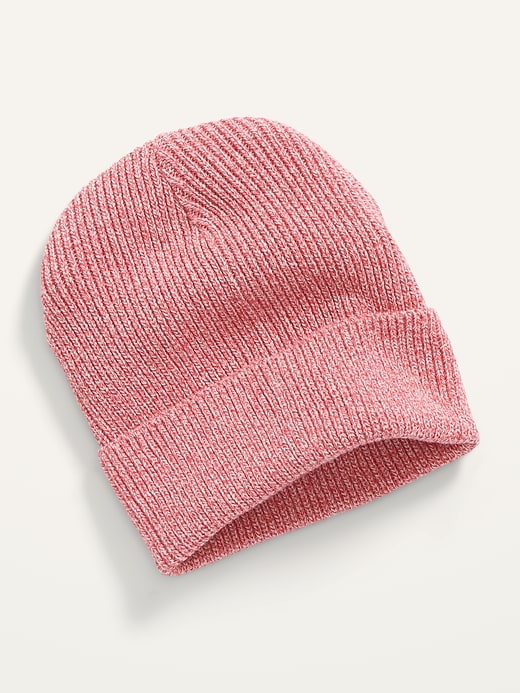 View large product image 1 of 1. Gender-Neutral Marled Rib-Knit Cotton Beanie Hat for Adults