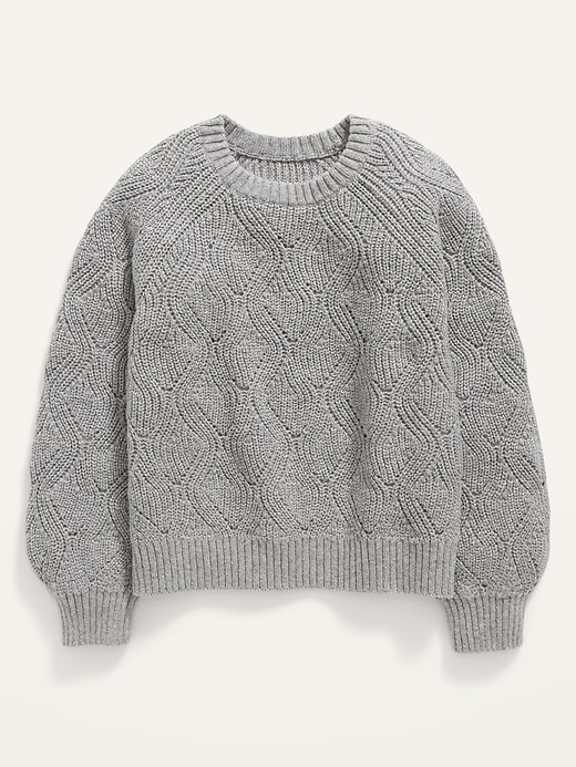View large product image 1 of 1. Cable-Knit Blouson-Sleeve Pullover Sweater for Girls