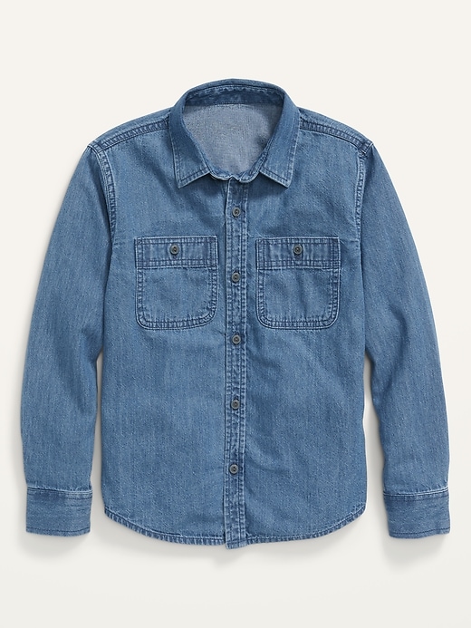 View large product image 1 of 2. Long-Sleeve Button-Front Jean Utility Shirt For Boys