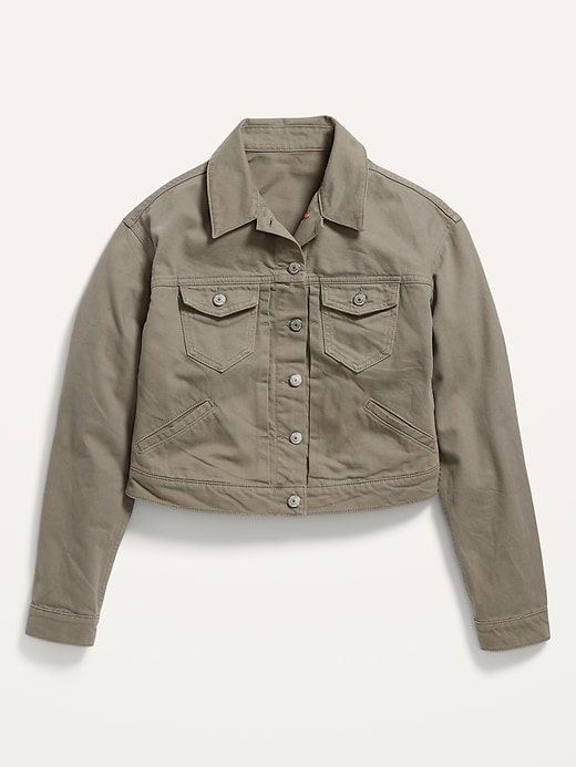 cropped denim jacket khaki