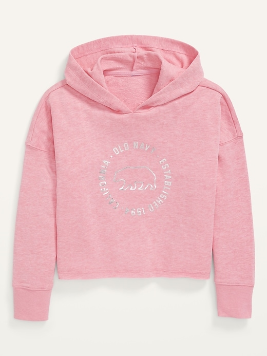View large product image 2 of 3. Slouchy Logo-Graphic Raw-Hem Pullover Hoodie for Girls