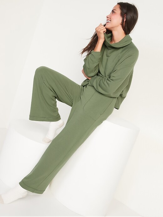 Image number 3 showing, High-Waisted Cozy-Knit Wide-Leg Pajama Pants for Women