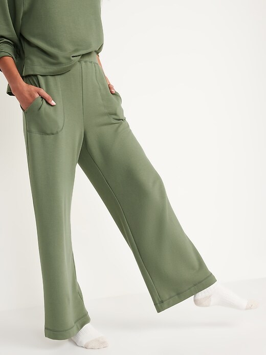 Image number 5 showing, High-Waisted Cozy-Knit Wide-Leg Pajama Pants for Women