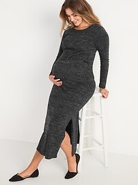 Maternity Long-Sleeve Twist Waist-Defined Midi Dress