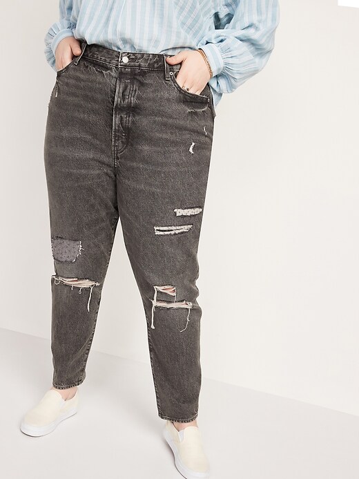 Image number 7 showing, Higher High-Waisted Button-Fly O.G. Straight Ripped Gray Non-Stretch Jeans for Women