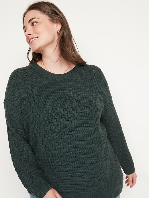 View large product image 1 of 1. Textured Cotton-Blend Tunic Sweater