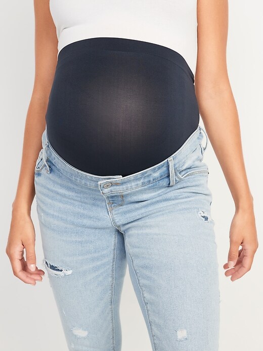 Image number 4 showing, Maternity Premium Full-Panel Rockstar Ripped Jeans