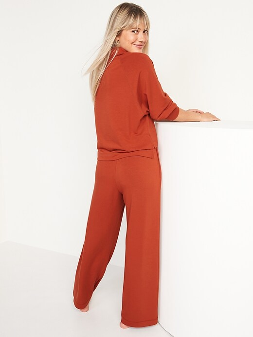 Image number 6 showing, High-Waisted Cozy-Knit Wide-Leg Pajama Pants