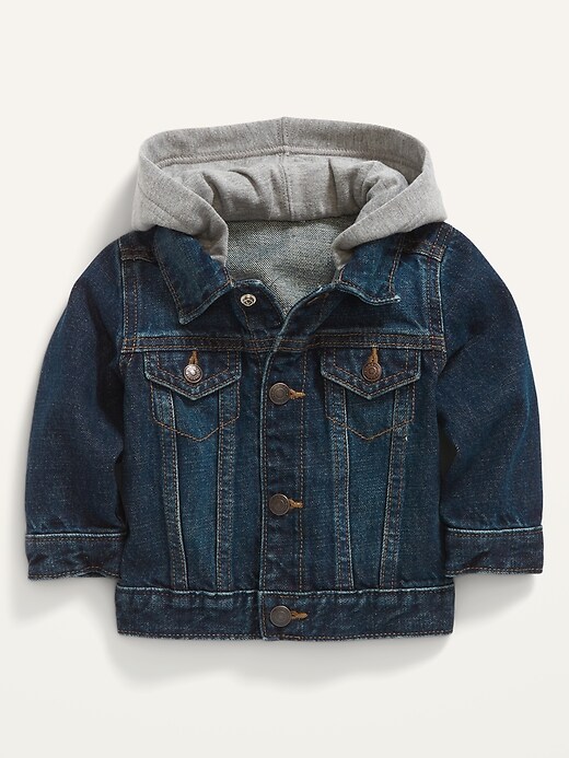 View large product image 1 of 2. Unisex Hooded Jean Trucker Jacket for Baby