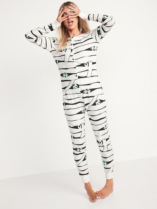 Image number 4 showing, Matching Halloween Graphic One-Piece Pajamas
