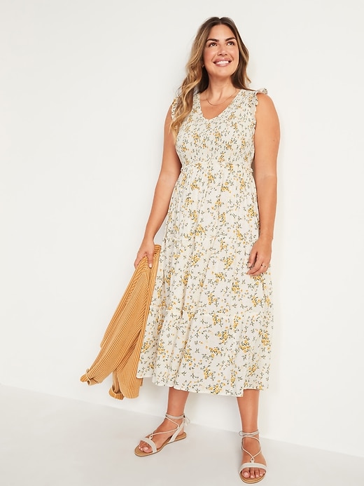 Image number 1 showing, Fit & Flare Smocked Floral Maxi Dress for Women