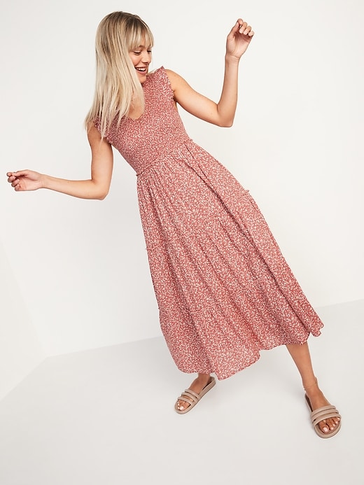 Image number 4 showing, Fit & Flare Smocked Floral Maxi Dress for Women