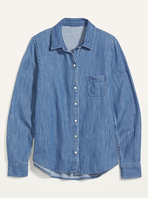 Image number 4 showing, Classic Medium-Wash Jean Shirt for Women