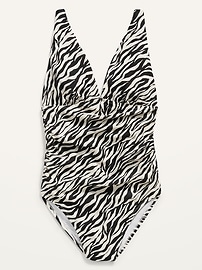View large product image 3 of 3. Ruched Deep V-Neck One-Piece Swimsuit